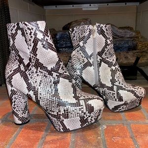 Faux Snakeskin chunky heel booties 4.5” tall